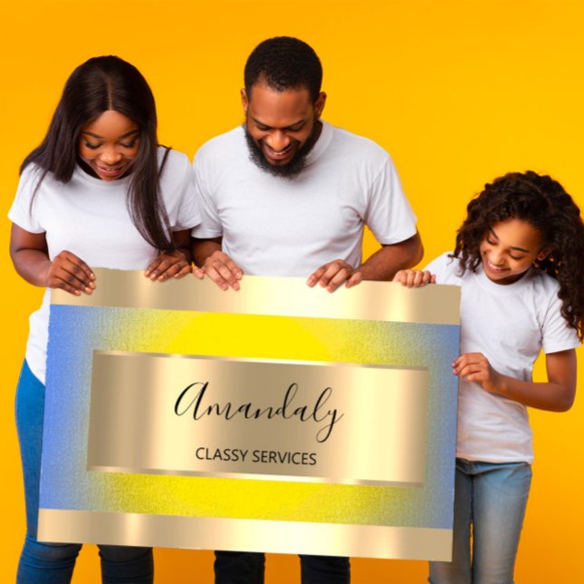 Professional Gold Framed Elegant Yellow Blue Business Card (Creator Uploaded)