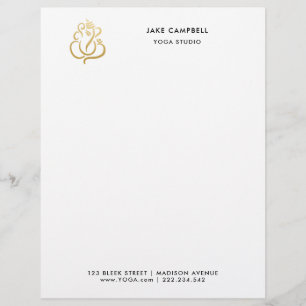 Professional Gold Ganesh Indian God Yoga Studio Custom Letterhead