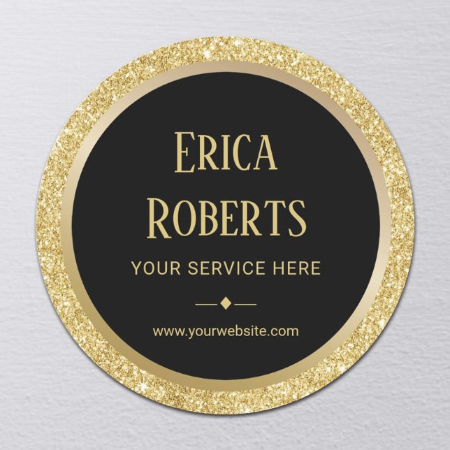 Professional Gold Glitter Border Modern Business Classic Round Sticker (Creator Uploaded)