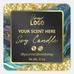 Professional Gold Glitter Teal Soy Candle Labels