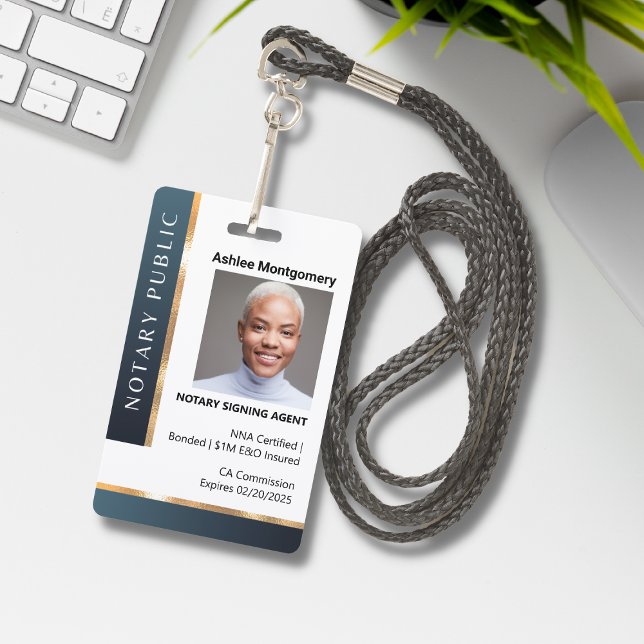 Professional Gold Grey Notary Signing Agent ID Badge (Creator Uploaded)