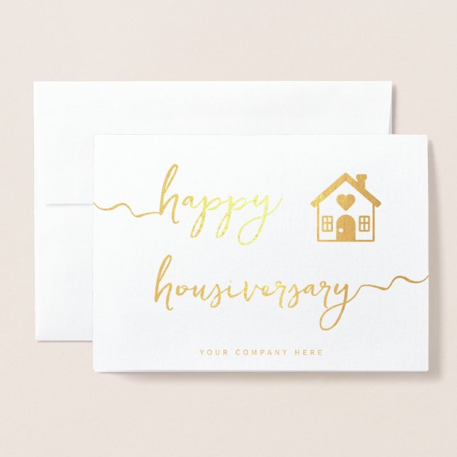 Professional Gold Home Anniversary Real Estate Foil Card (Front With Envelope)