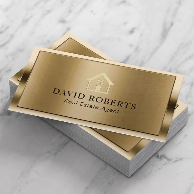 Professional Gold House Logo Real Estate Realtor Business Card (Creator Uploaded)