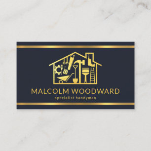 Professional Gold Lines Construction Home Business Card
