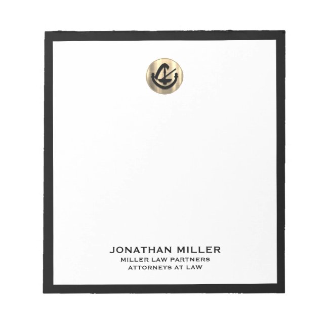 Professional Gold Logo Black Frame Law Firm Notepad (Front)