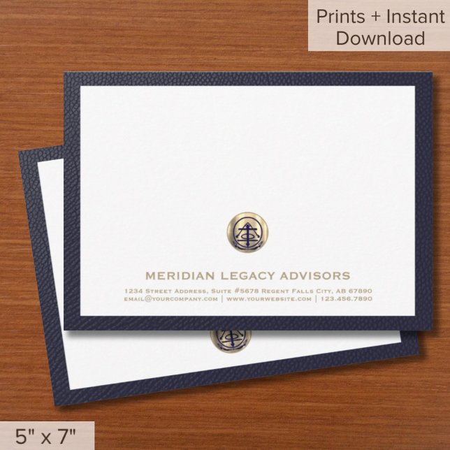 Professional Gold Logo Business Note Cards 5x7 (Professional Branded Note Cards Logo Company Name Custom Text Template)