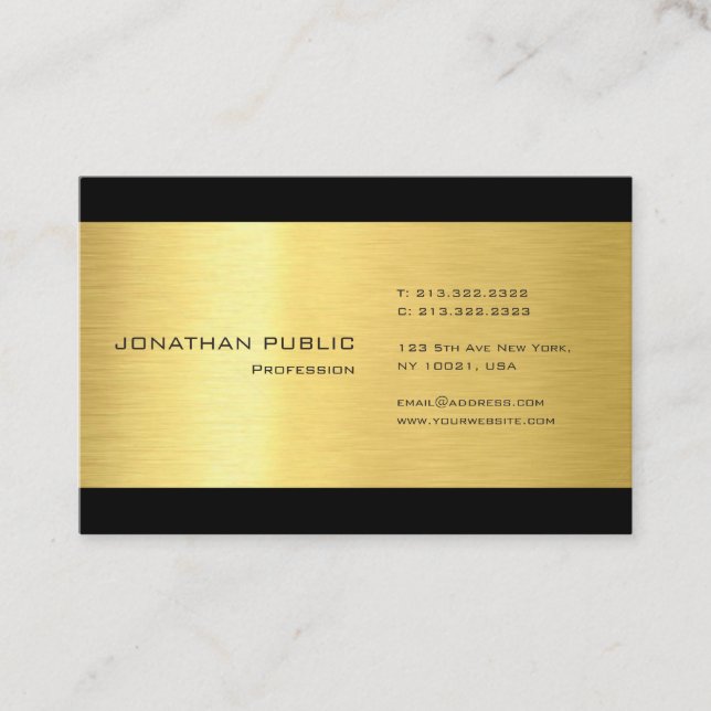 Professional Gold Look Black Modern Elegant Plain Business Card (Front)