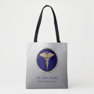 Professional Gold Medical Caduceus Blue Tote Bag