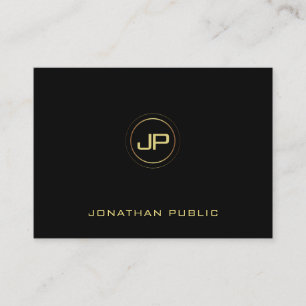 Professional Gold Monogram Black Elegant Plain Business Card