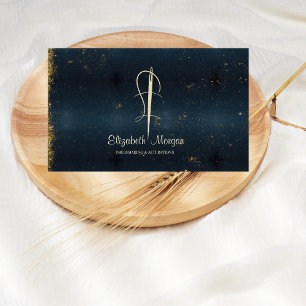 Professional,Gold Needle Sew Alterations Navy Blue Business Card