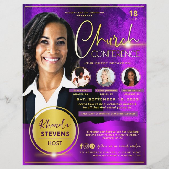 Professional Gold & Purple Church Conference  Flyer (Front)