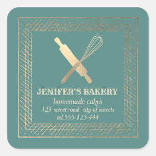 Professional gold rolling pin whisk chef bakery sq square sticker