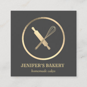 Professional gold rolling pin whisk chef bakery square business card