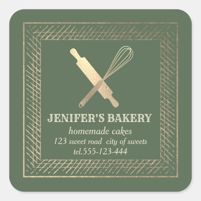 Professional gold rolling pin whisk chef bakery square sticker (Front)