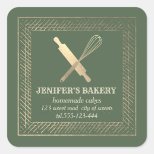 Professional gold rolling pin whisk chef bakery square sticker