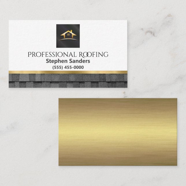 Professional Gold Roofing Shingles Construction Business Card (Front/Back)