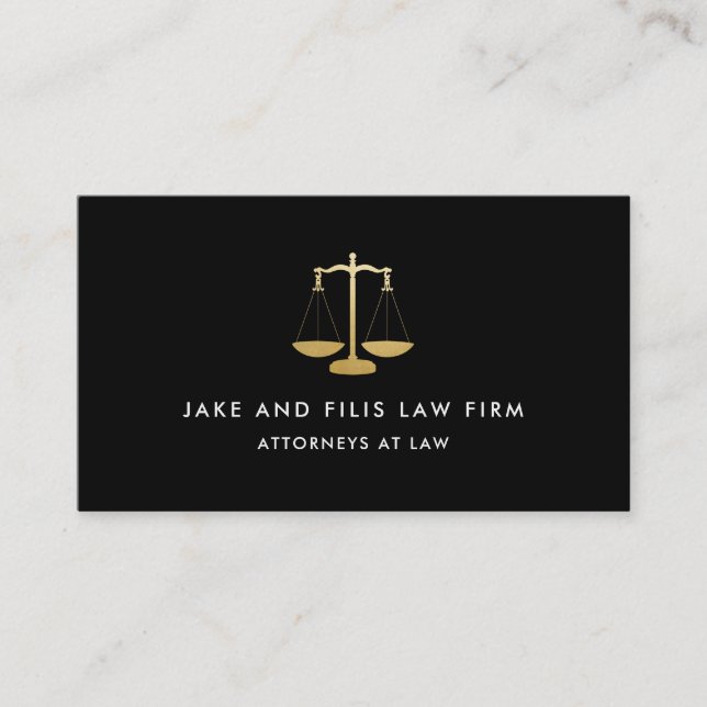 Professional Gold Scales Attorney Law Firm Black Business Card (Front)