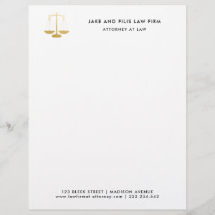 Professional Gold Scales Attorney Law Firm Custom Letterhead