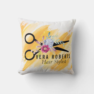 Professional Gold Scissor & Beauty Salon floral Cushion