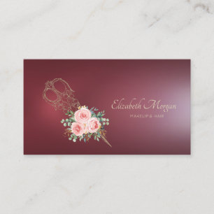Professional Gold Scissors Flowers Burgundy Business Card