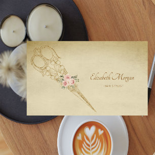 Professional Gold Scissors Flowers Business Card