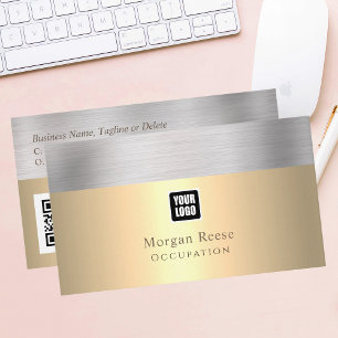 Professional Gold & Silver, Minimal, Logo, QR Code Business Card