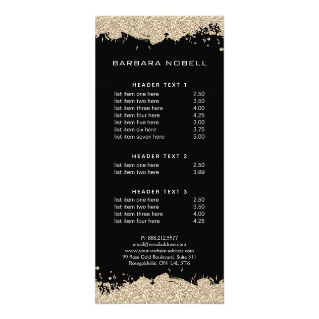 Professional Gold Splatter Service Menu (Front)