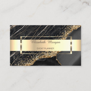 Professional Gold Stripe Black Marble Sequins Business Card
