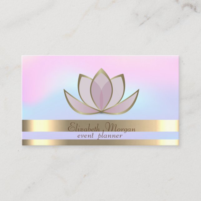 Professional Gold Stripes Holographic Gold Lotus  Business Card (Front)