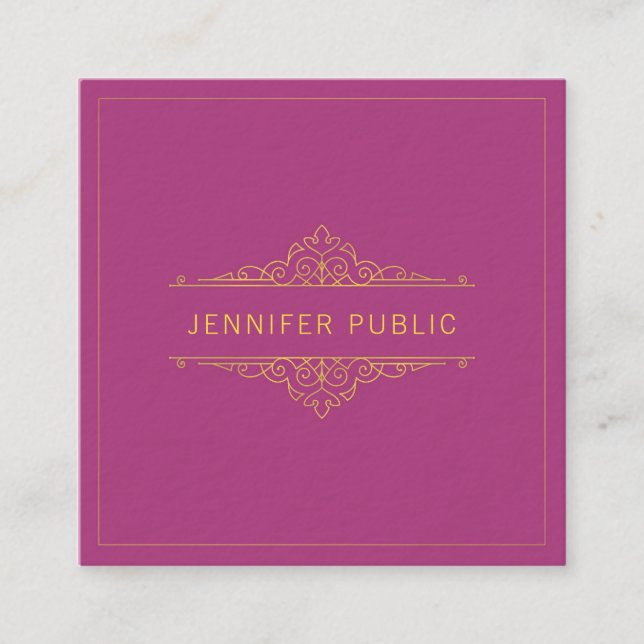 Professional Gold Text Frame Elegant Template Luxe Square Business Card (Front)