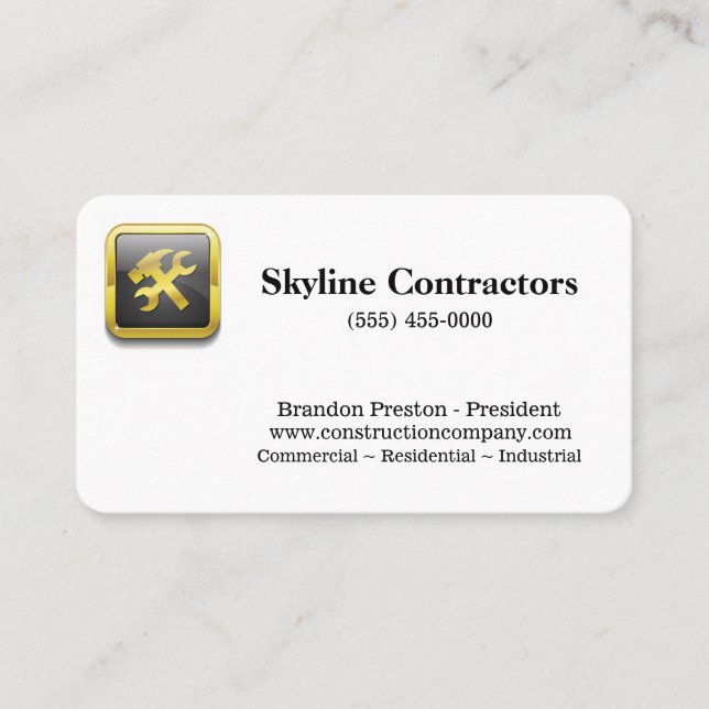 Professional Gold Tool Construction Company Business Card (Front)