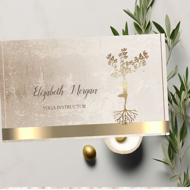 Professional Gold Tree Women Silhouette Yoga Business Card (Creator Uploaded)