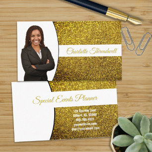 Professional Golden Yellow Glitter Custom Photo Business Card