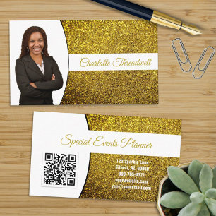 Professional Golden Yellow Glitter Custom Photo QR Business Card