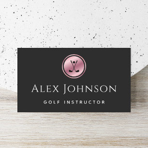 Professional Golf Instructor Coach Rose Gold Black Business Card