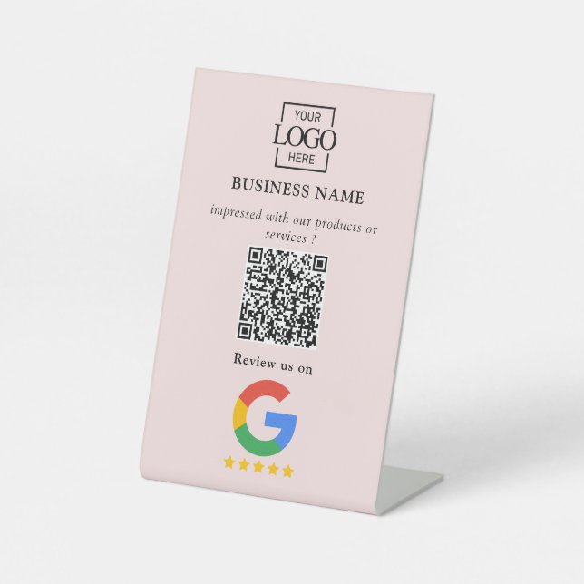 Professional Google Reviews QR Code Business Logo Pedestal Sign (Front)
