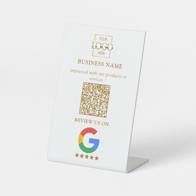 Professional Google Reviews QR Code Business Logo Pedestal Sign (Front)