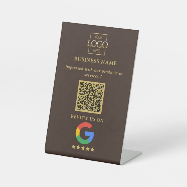 Professional Google Reviews QR Code Business Logo Pedestal Sign (Front)