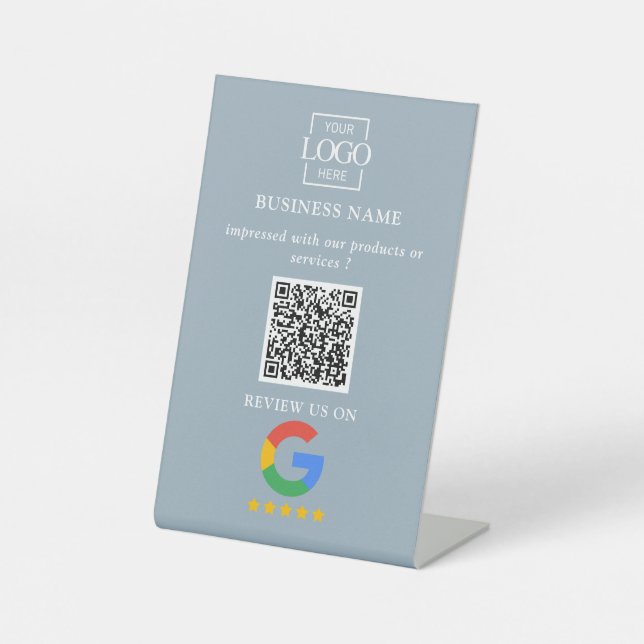 Professional Google Reviews QR Code Business Logo  Pedestal Sign (Front)
