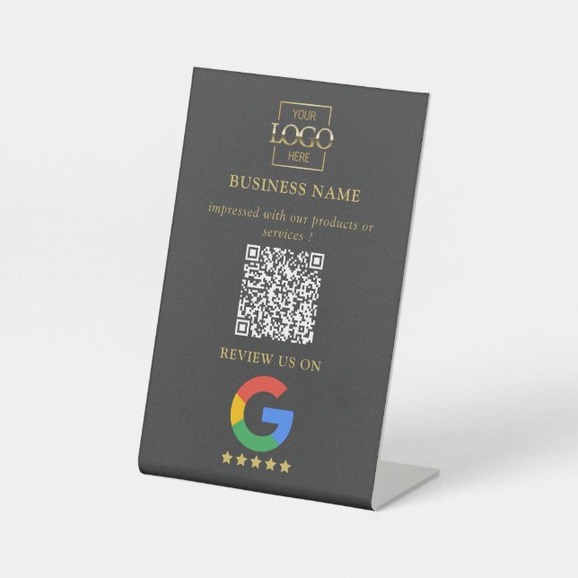 Professional Google Reviews QR Code Business Logo Pedestal Sign (Front)