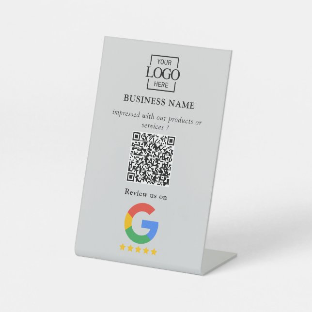 Professional Google Reviews QR Code Business Logo Pedestal Sign (Front)