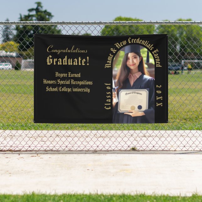 Professional Graduation Photo in Gold and Black Banner (Insitu)