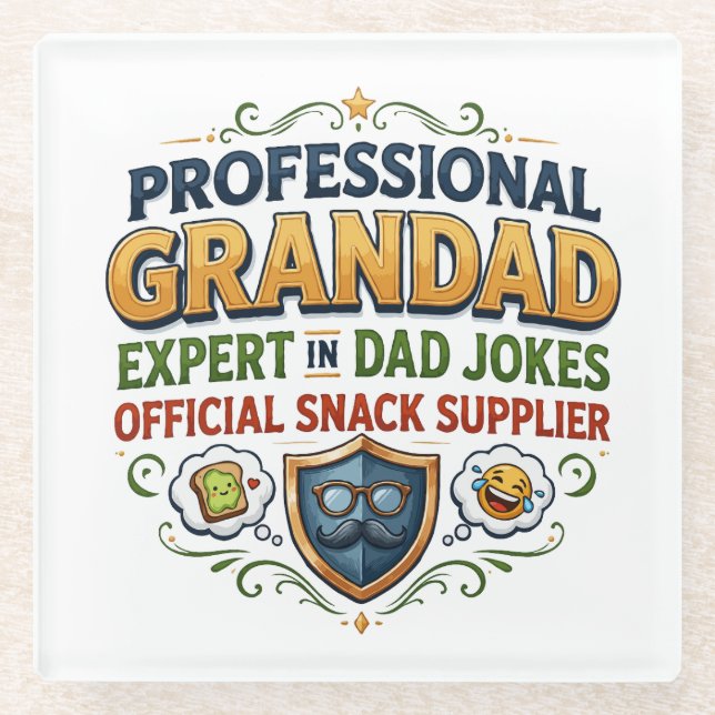Professional Grandad Dad Jokes & Snacks Glass Coaster (Front)