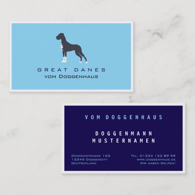 Professional Great Dane blue white  Business Card (Front/Back)