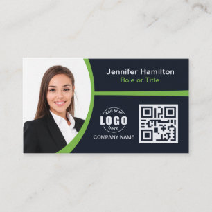 Professional Green add your Logo QR Code Photo Business Card