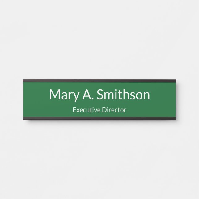 Professional Green and White Name Job Title Office Door Sign (Front)