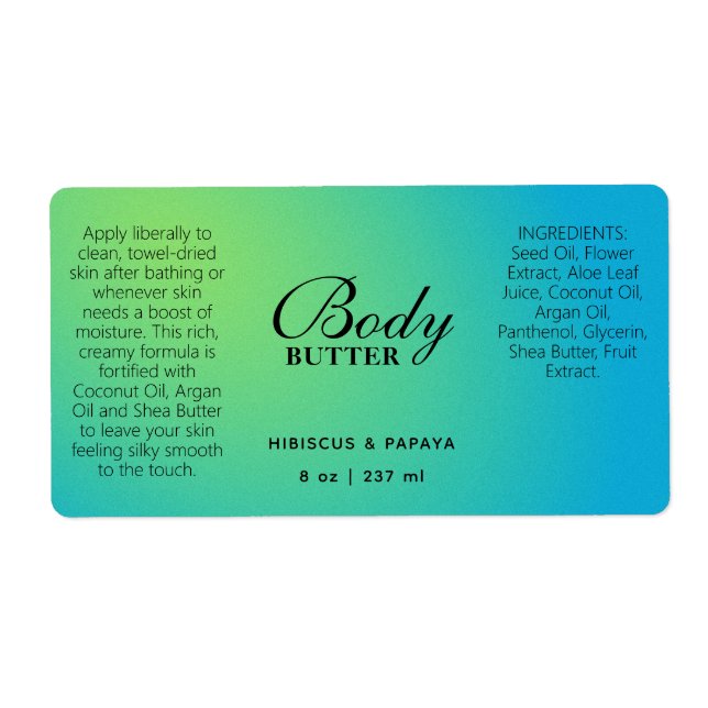 Professional Green Blue Body Butter Labels (Front)