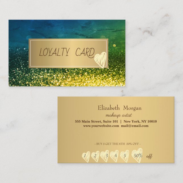 Professional Green Bokeh,Frame,Gold Hearts Loyalty Card (Front/Back)