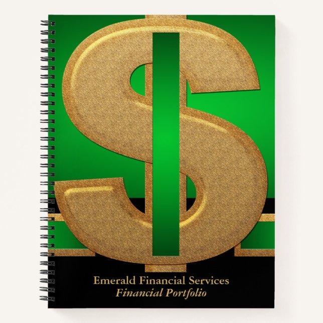 Professional Green| Gold Dollar Financial Services Notebook (Front)