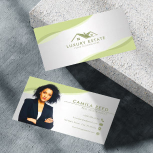 Professional Green & Grey Real Estate Agent Photo Business Card